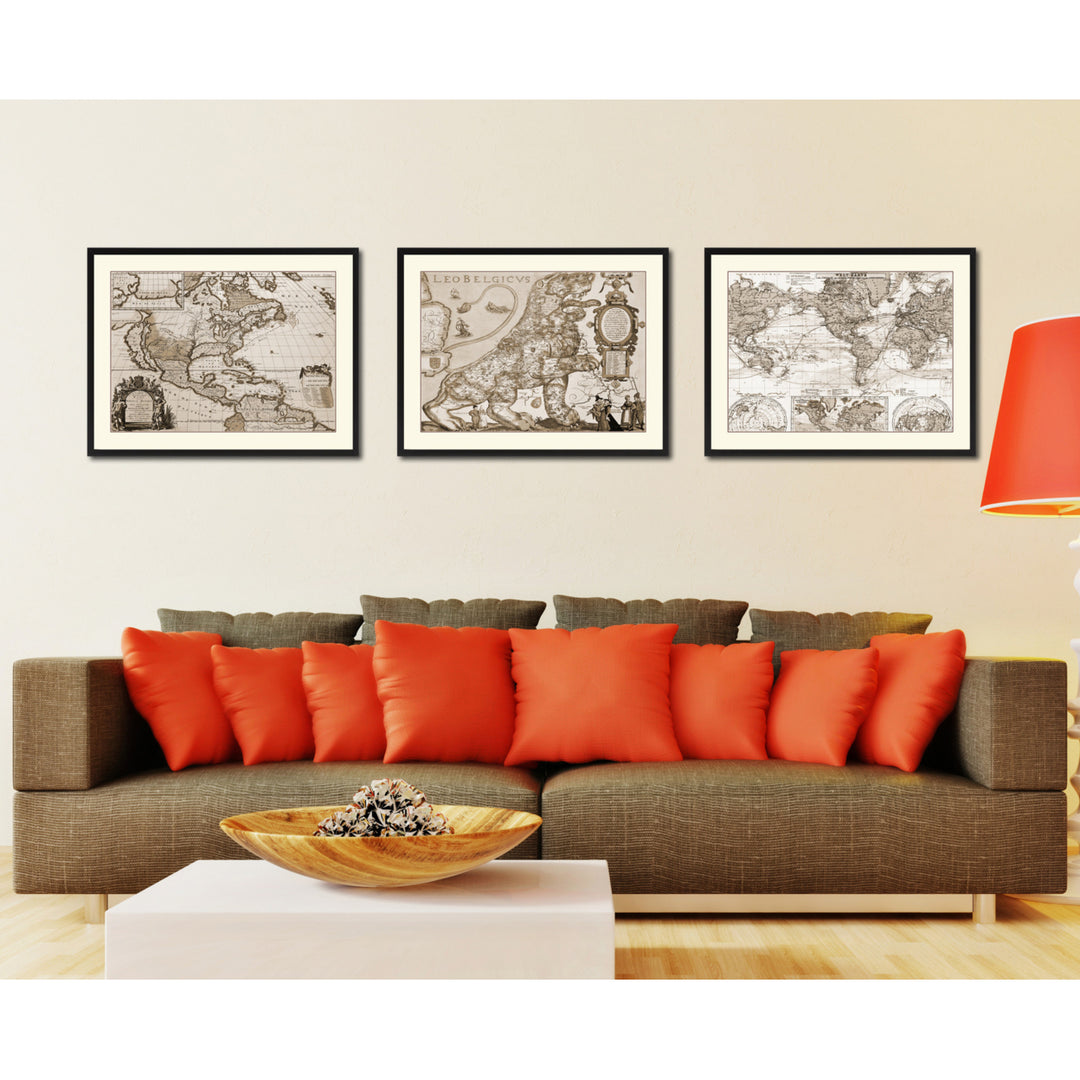 Leo Belgicvs Vintage Sepia Map Canvas Print with Picture Frame  Wall Art Gift Ideas Image 4