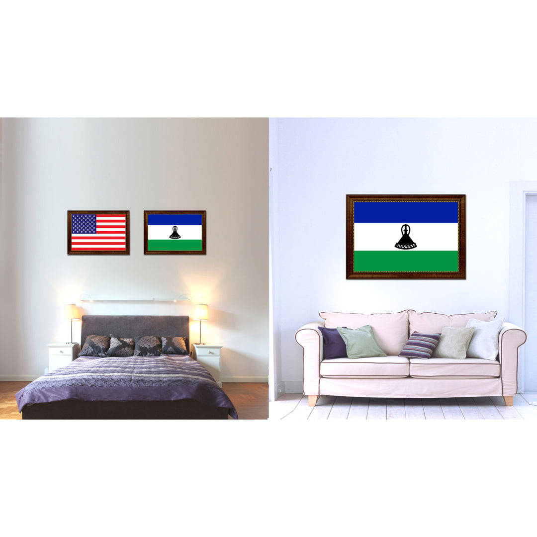 Lesotho Country Flag Canvas Print with Picture Frame  Gifts Wall Image 2