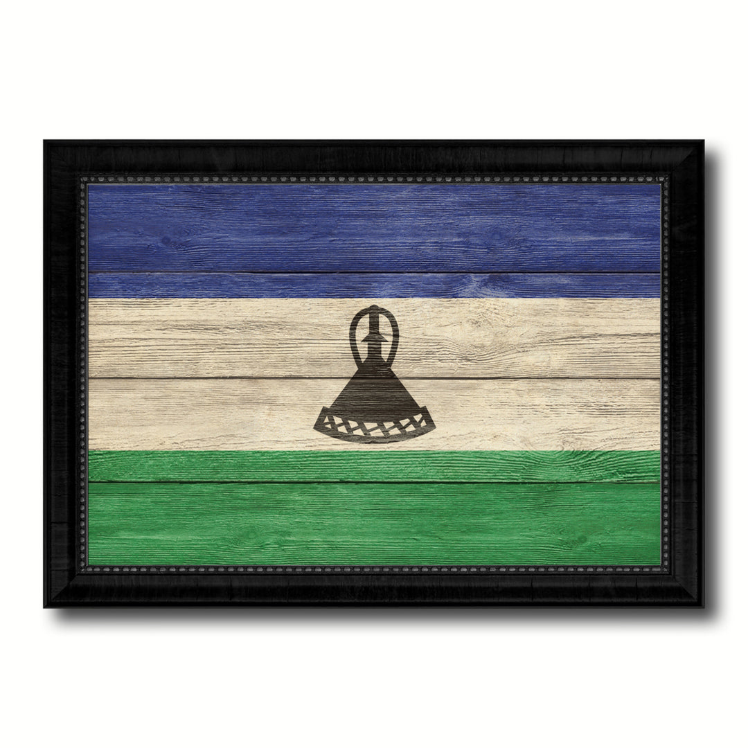 Lesotho Country Flag Texture Canvas Print with Picture Frame  Wall Art Gift Ideas Image 1