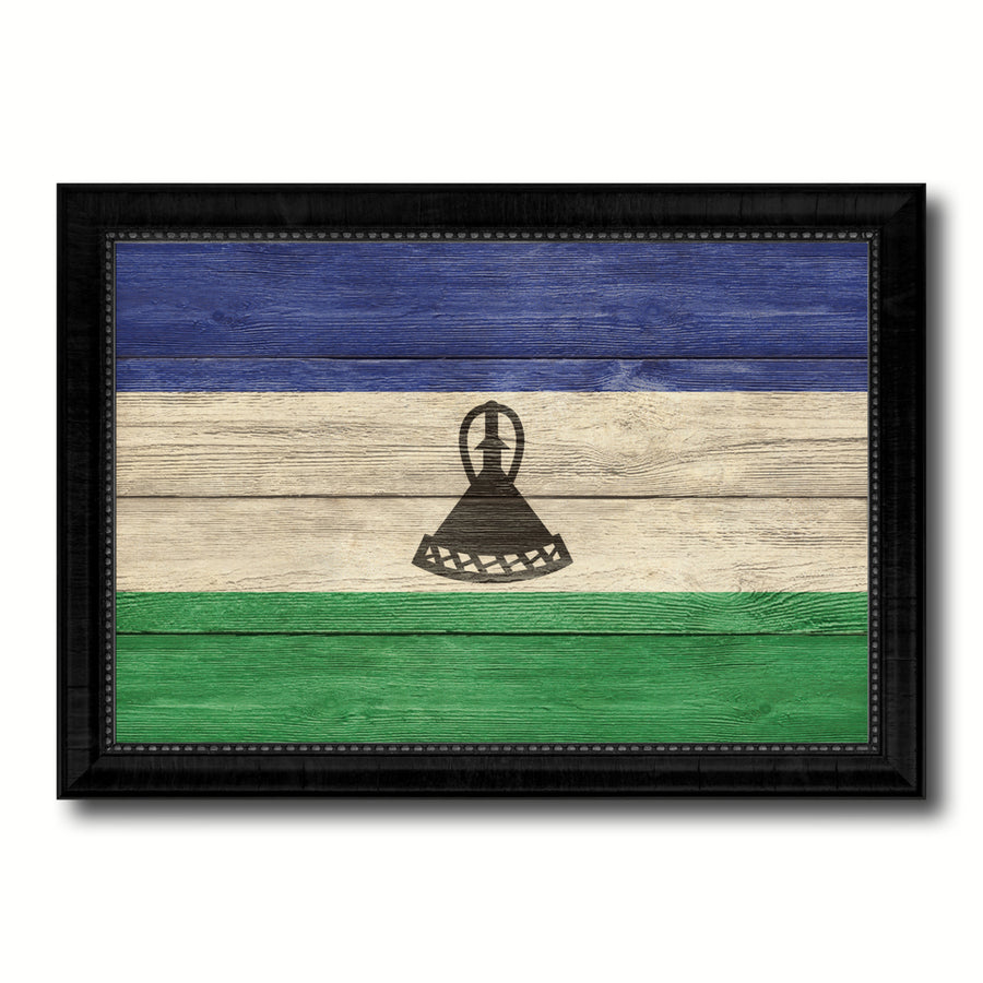 Lesotho Country Flag Texture Canvas Print with Picture Frame  Wall Art Gift Ideas Image 1