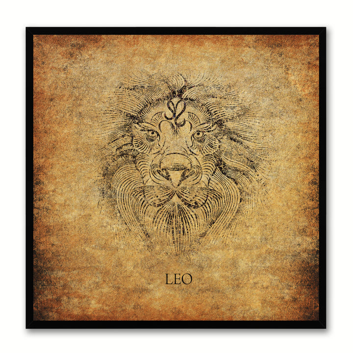 Leo Horoscope Brown Canvas Print with Black Custom Frame Image 1