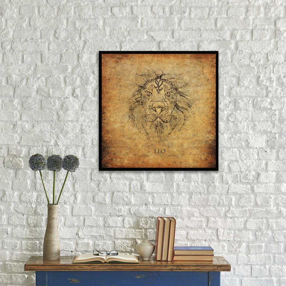 Leo Horoscope Brown Canvas Print with Black Custom Frame Image 2