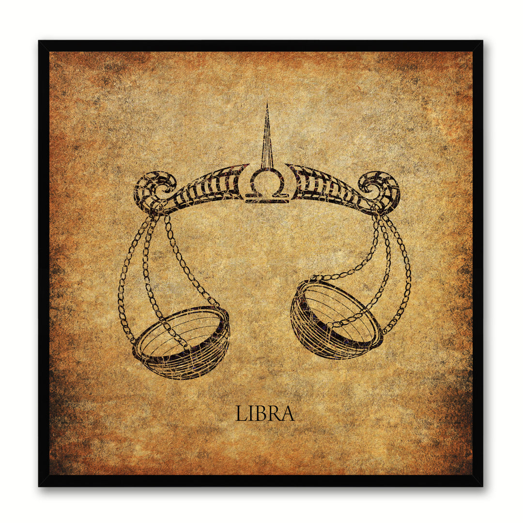 Libra Horoscope Brown Canvas Print with Black Custom Frame Image 1