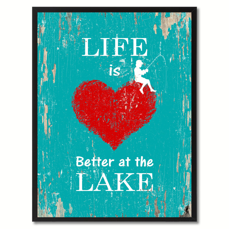 Life Is Better At The Lake Saying Canvas Print with Black Picture Frame  Wall Art Gifts Image 1