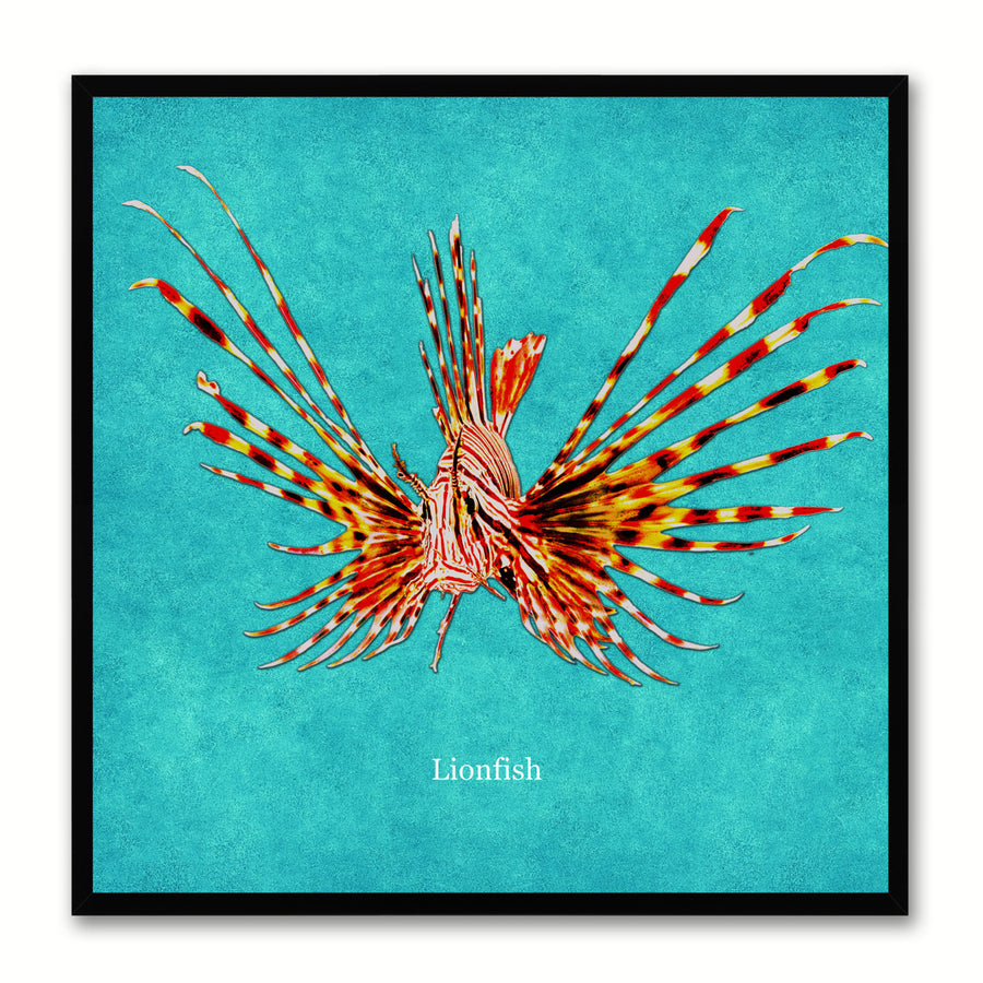 Lionfish Aqua Canvas Print with Picture Frames Office  Wall Art Gifts Image 1