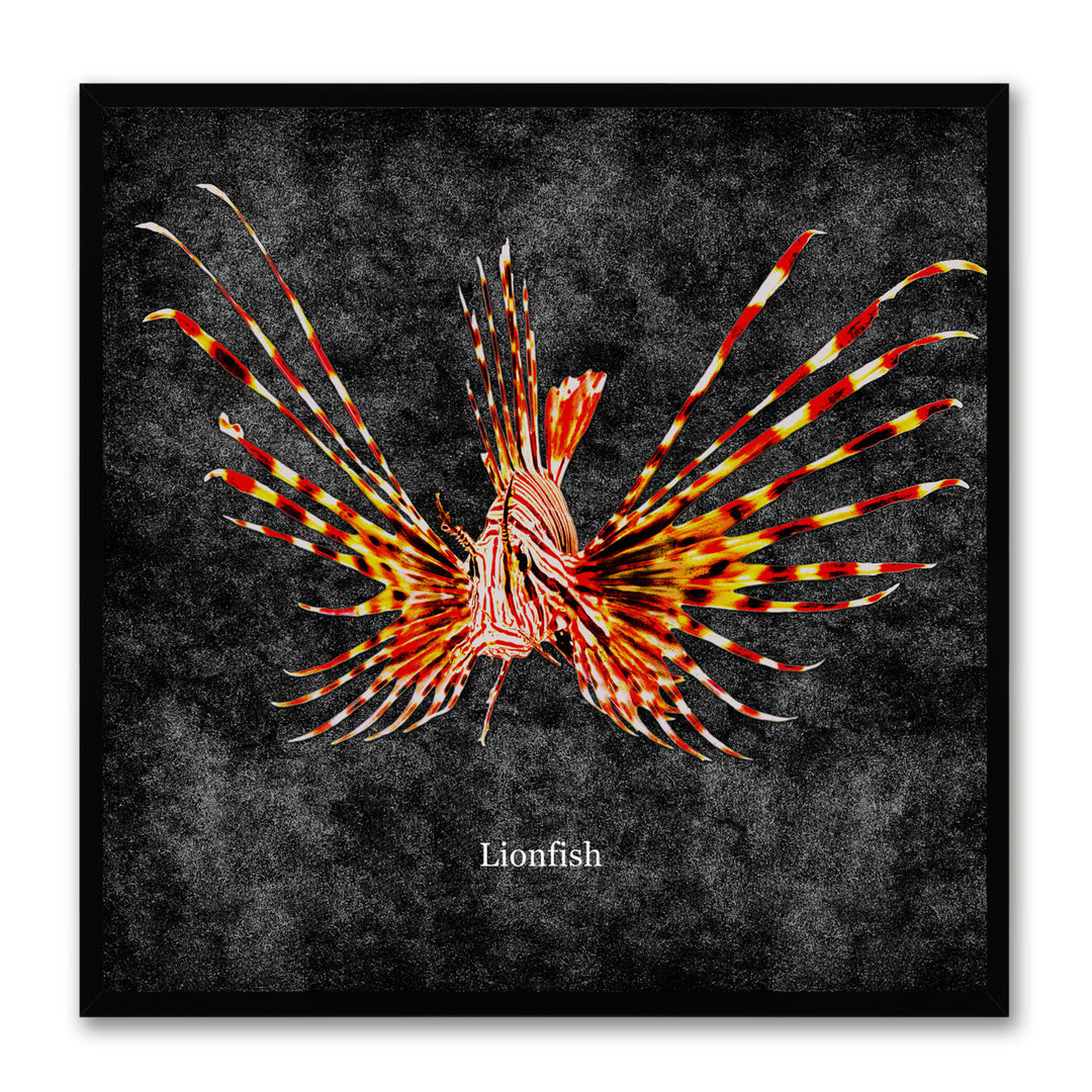 Lionfish Black Canvas Print with Picture Frames Office  Wall Art Gifts Image 1