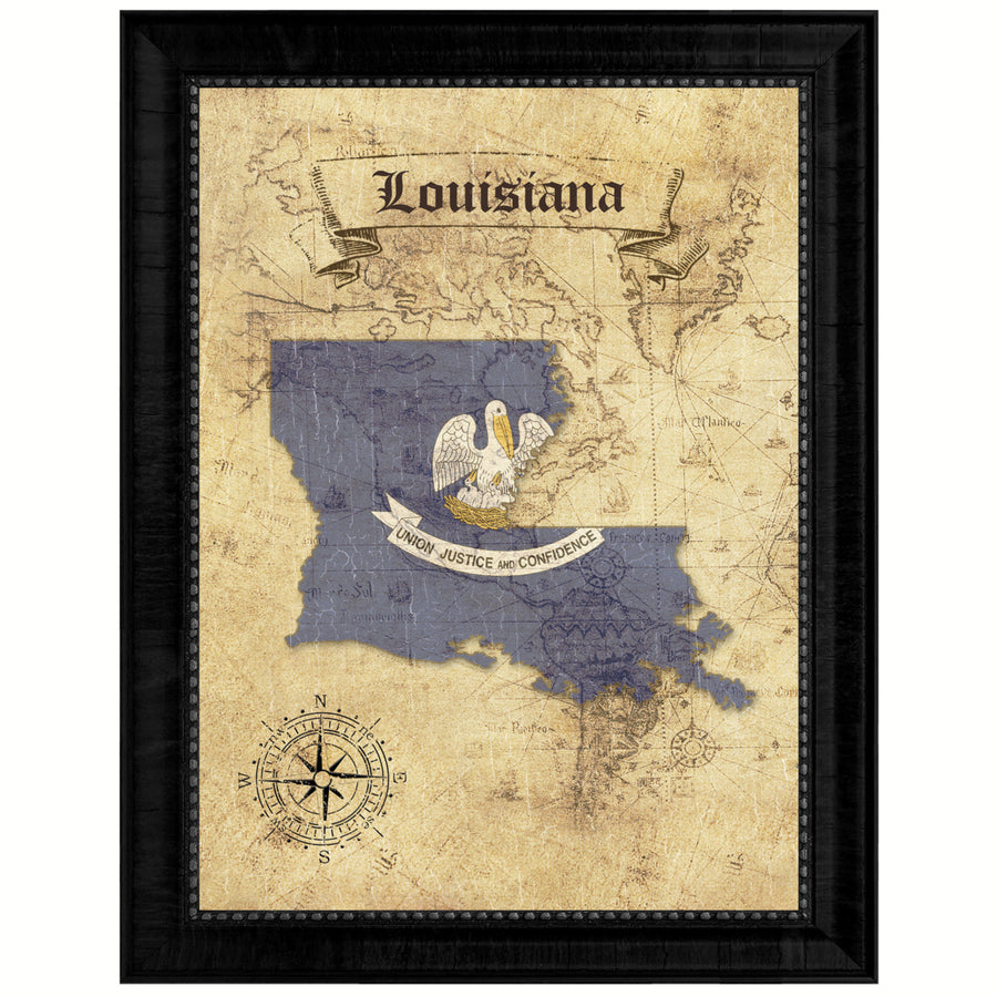 Louisiana State Flag  Vintage Map Canvas Print with Picture Frame  Wall Art Decoration Gift Ideas Image 1