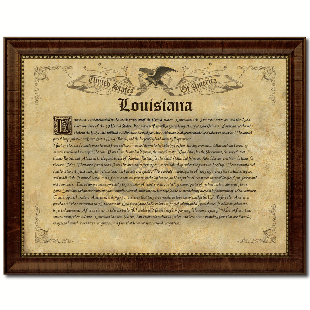 Louisiana State Vintage History Flag Canvas Print with Picture Frame  Wall Art Decoration Gift Ideas Image 1
