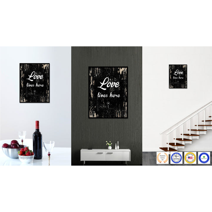 Love Lives Here Quote Saying Canvas Print with Picture Frame Gift Ideas  Wall Art Decoration Image 3