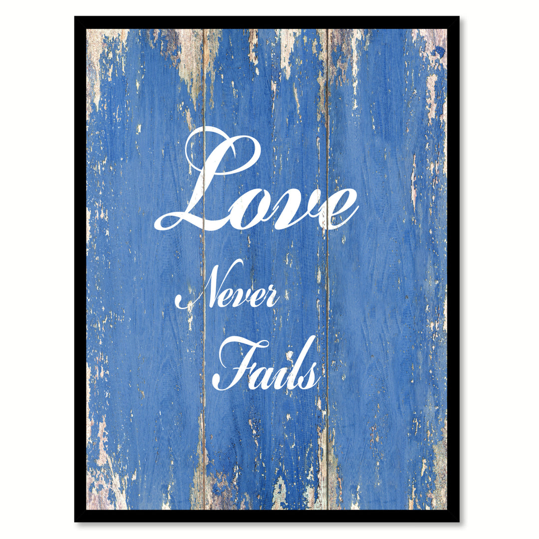 Love Never Fails Quote Saying Canvas Print with Picture Frame Gift Ideas  Wall Art Decoration Image 1