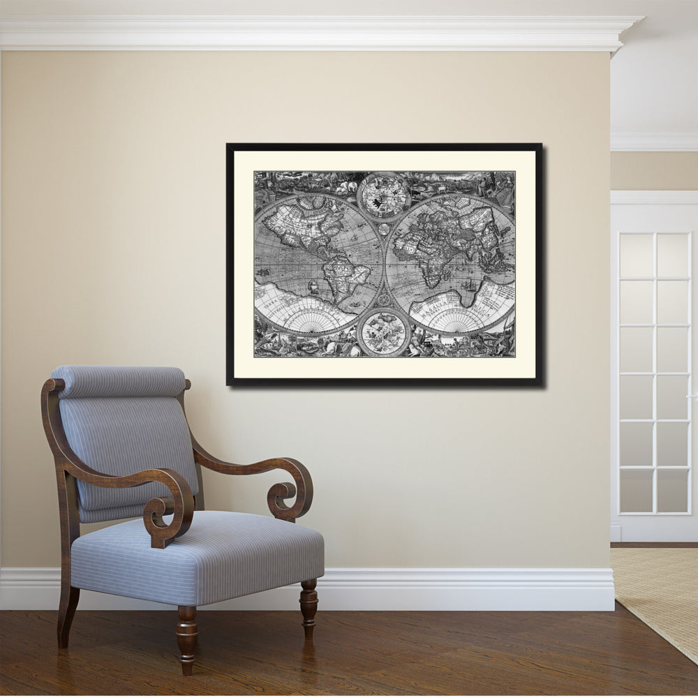 Macro Closeup Vintage BandW Map Canvas Print with Picture Frame  Wall Art Gift Ideas Image 2