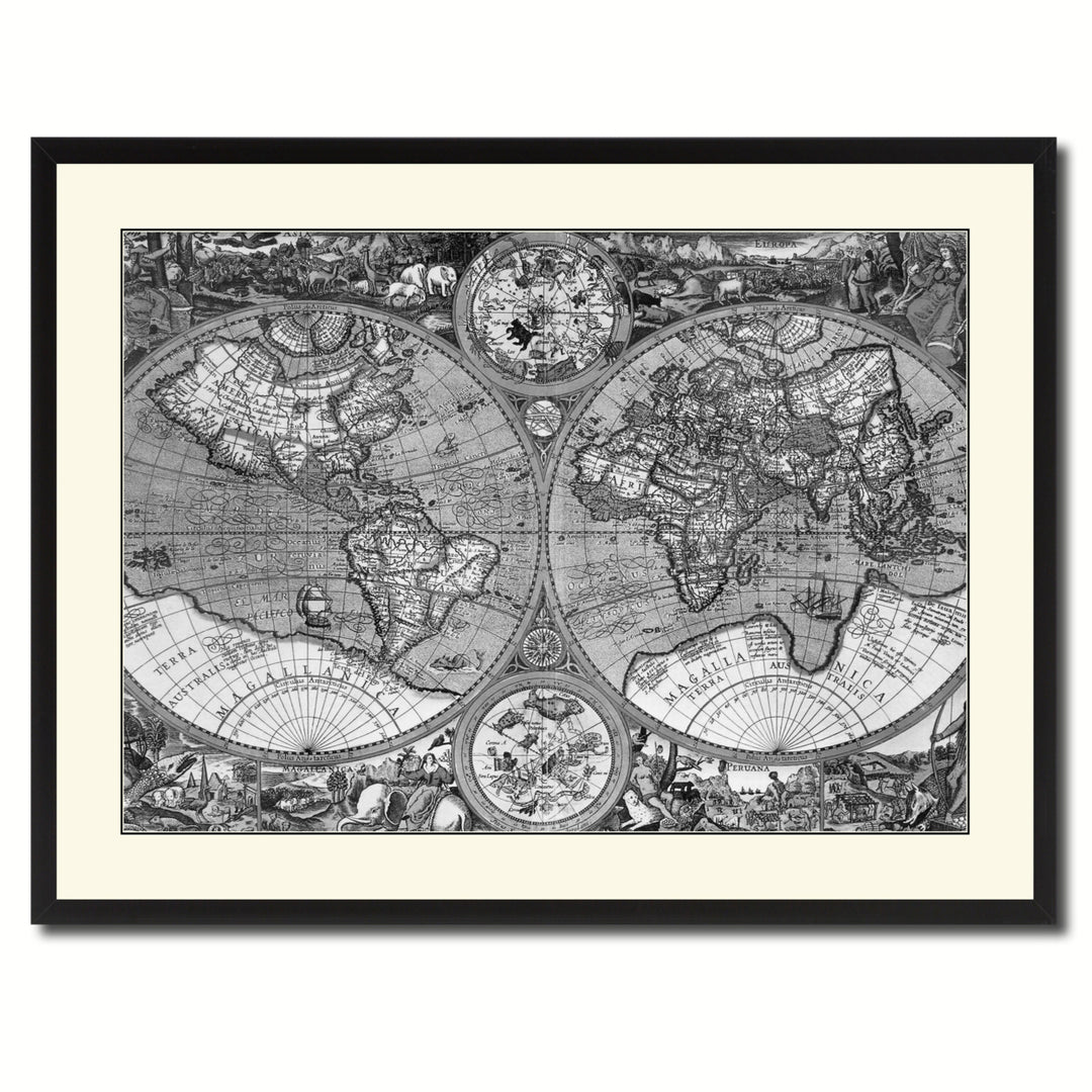 Macro Closeup Vintage BandW Map Canvas Print with Picture Frame  Wall Art Gift Ideas Image 3