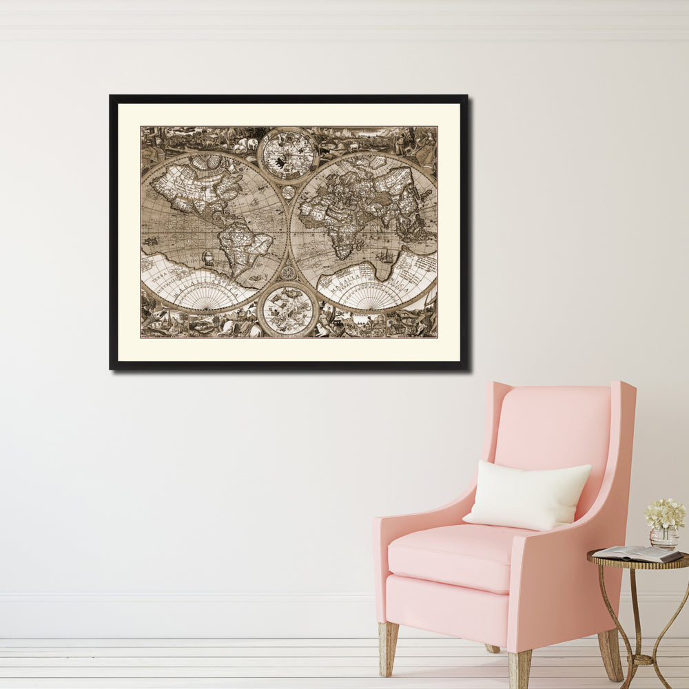 Macro Closeup Vintage Sepia Map Canvas Print with Picture Frame Gifts  Wall Art Decoration Image 2