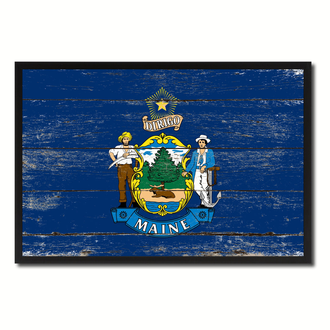 Maine Flag Canvas Print with Picture Frame Gift Ideas  Wall Art Decoration Image 1