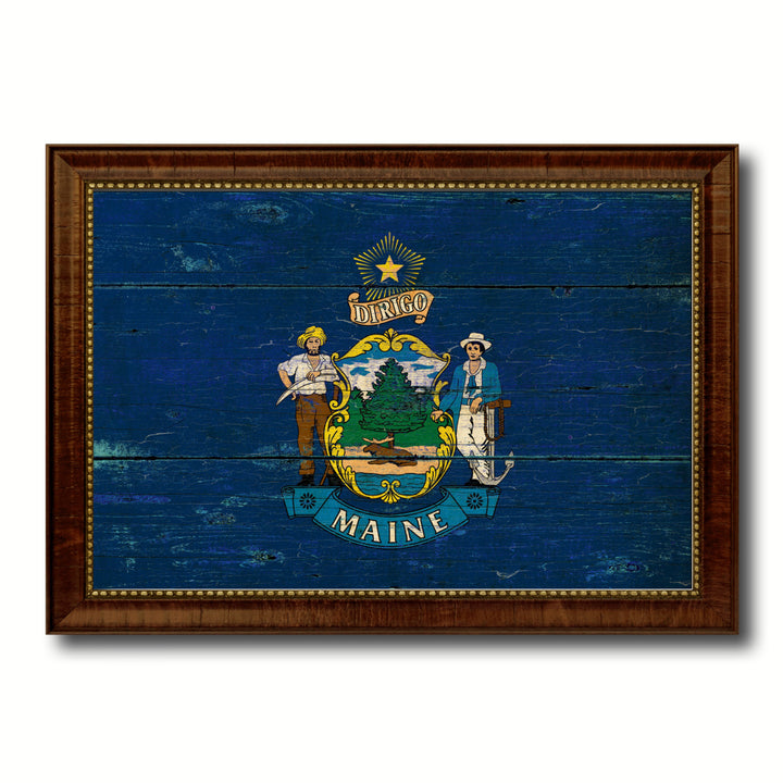 Maine Vintage Flag Canvas Print with Picture Frame Gift Ideas  Wall Art Decoration Image 1