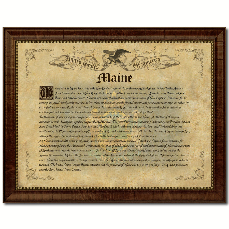 Maine State Vintage History Flag Canvas Print with Picture Frame  Wall Art Decoration Gift Ideas Image 1