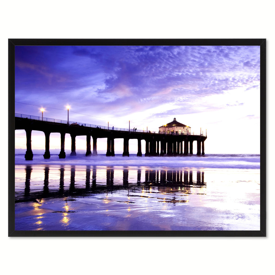 Manhattan Beach California Purple Landscape Photo Canvas Print Pictures Frames  Wall Art Gifts Image 1