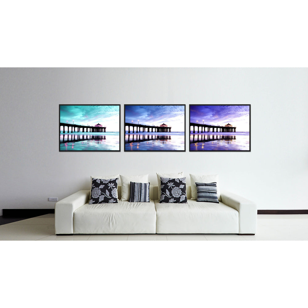 Manhattan Beach California Purple Landscape Photo Canvas Print Pictures Frames  Wall Art Gifts Image 2