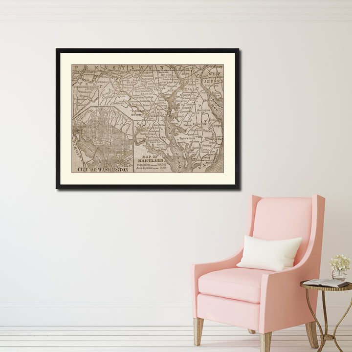 Maryland Vintage Sepia Map Canvas Print with Picture Frame Gifts  Wall Art Decoration Image 2
