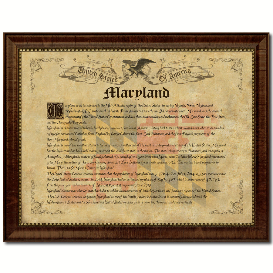 Maryland Vintage History Flag Canvas Print with Picture Frame Gift Ideas  Wall Art Decoration Image 1