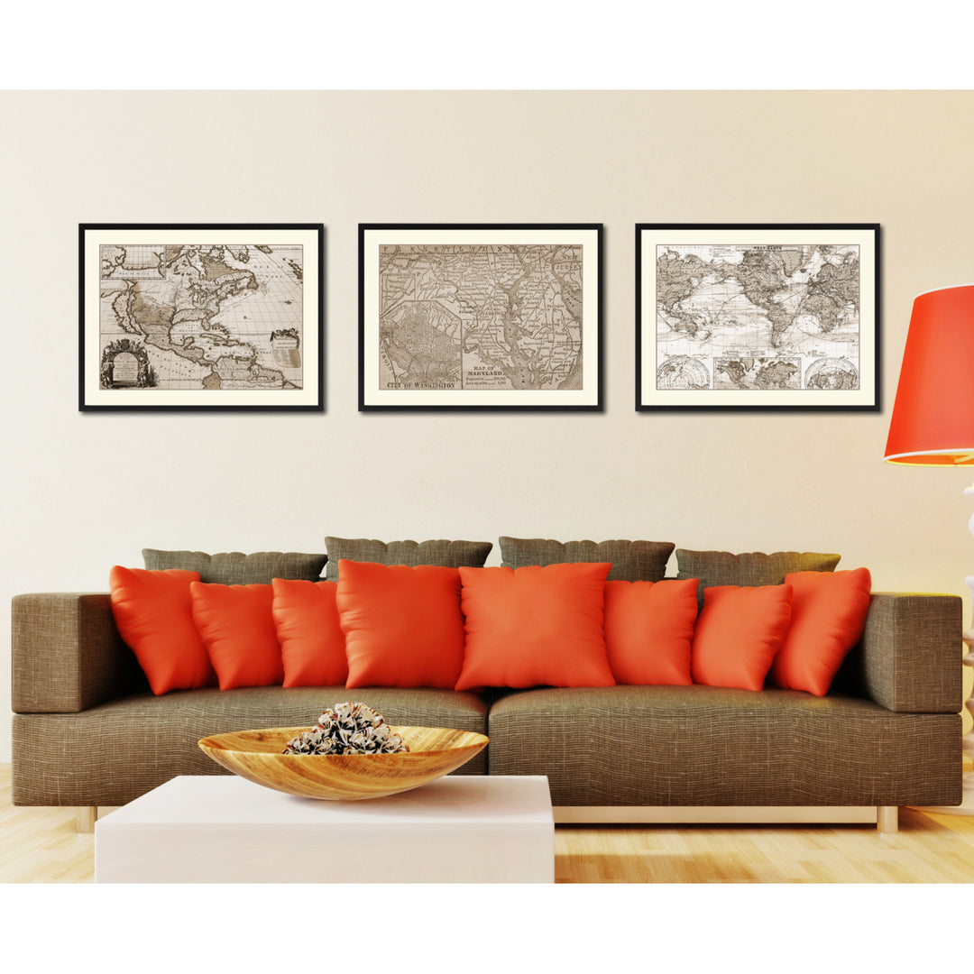 Maryland Vintage Sepia Map Canvas Print with Picture Frame Gifts  Wall Art Decoration Image 4