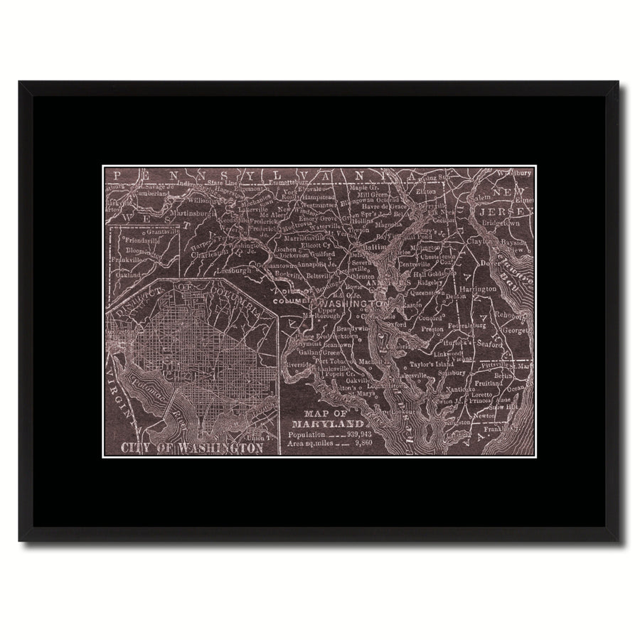 Maryland Vintage Vivid Sepia Map Canvas Print with Picture Frame  Wall Art Decoration Gifts Image 1