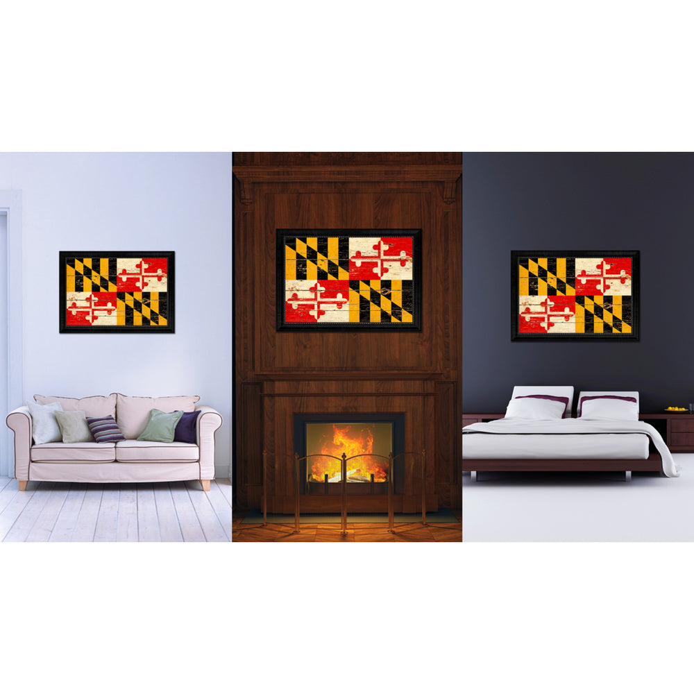 Maryland Vintage Flag Canvas Print with Picture Frame  Wall Art Gift Image 2