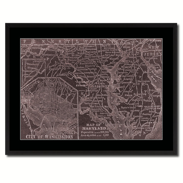 Maryland Vintage Vivid Sepia Map Canvas Print with Picture Frame  Wall Art Decoration Gifts Image 3