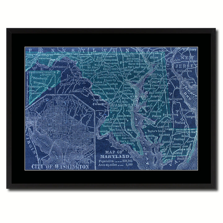 Maryland Vintage Vivid Color Map Canvas Print with Picture Frame  Wall Art Office Decoration Gift Ideas Image 3