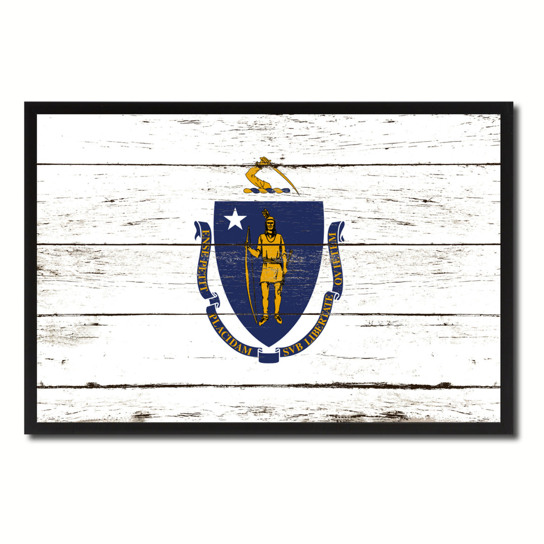 Massachusetts Flag Canvas Print with Picture Frame Gift Ideas  Wall Art Decoration Image 1