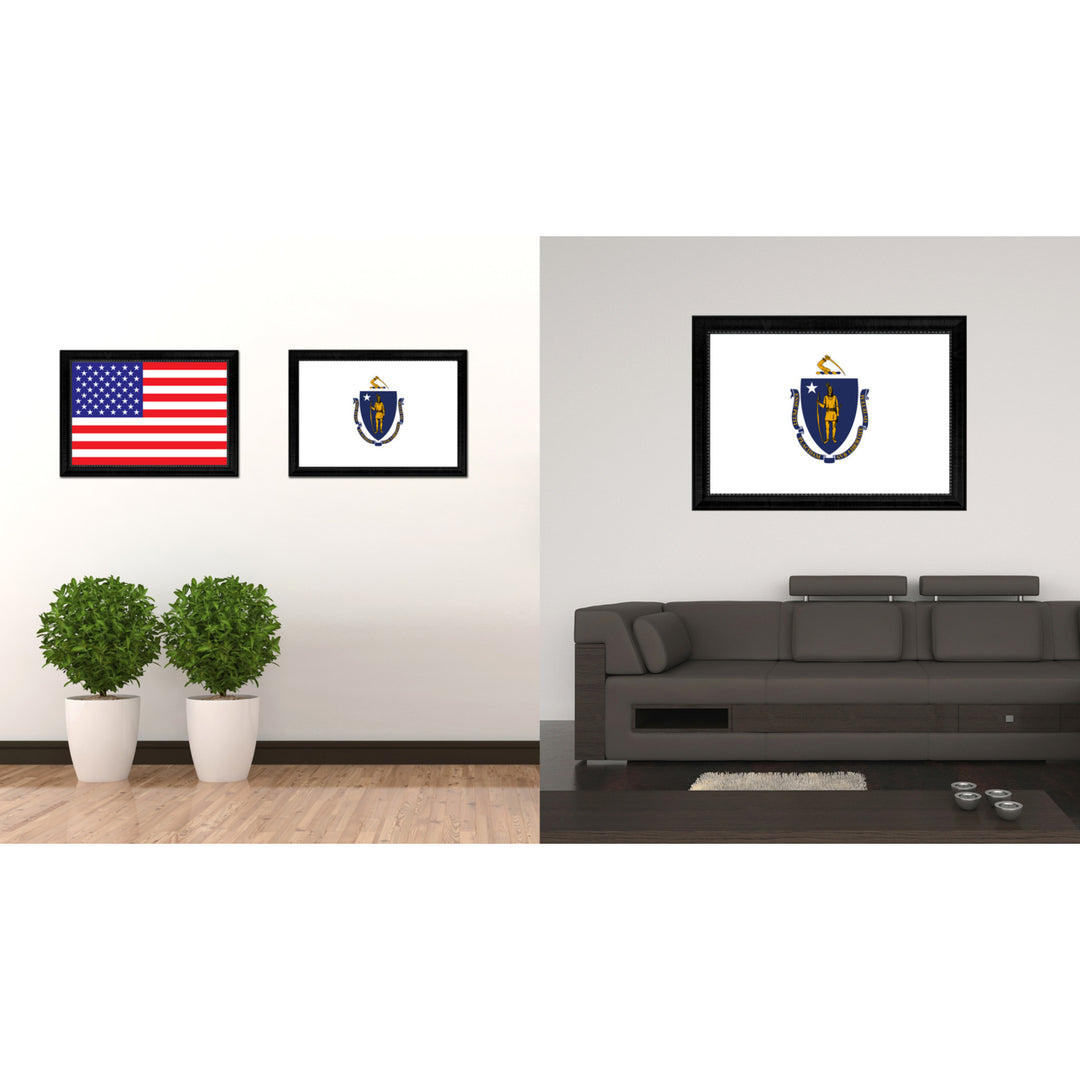 Massachusetts State Flag Canvas Print with Picture Frame Gift Ideas  Wall Art Decoration Image 2