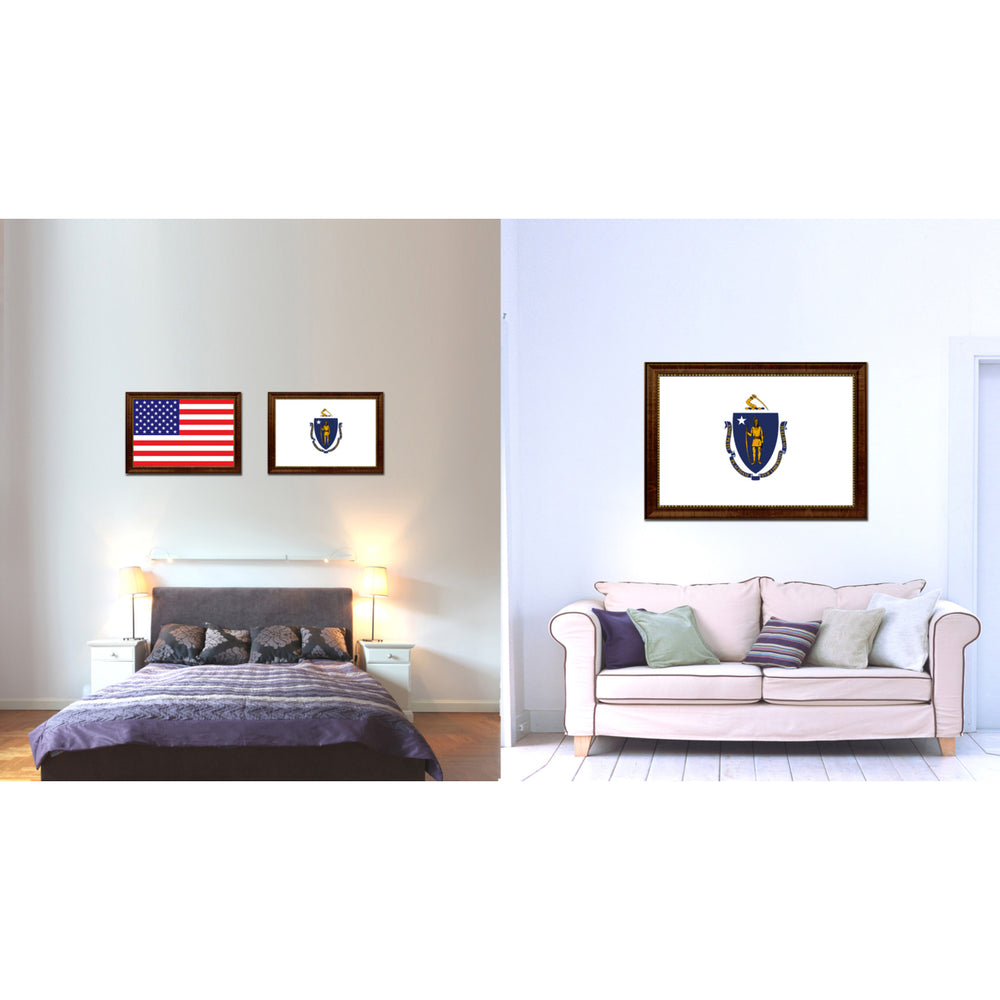 Massachusetts State Flag Canvas Print with Picture Frame  Wall Art Gift Image 2