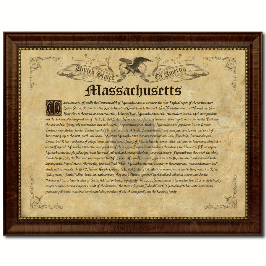 Massachusetts State Vintage History Flag Canvas Print with Picture Frame  Wall Art Decoration Gift Ideas Image 1