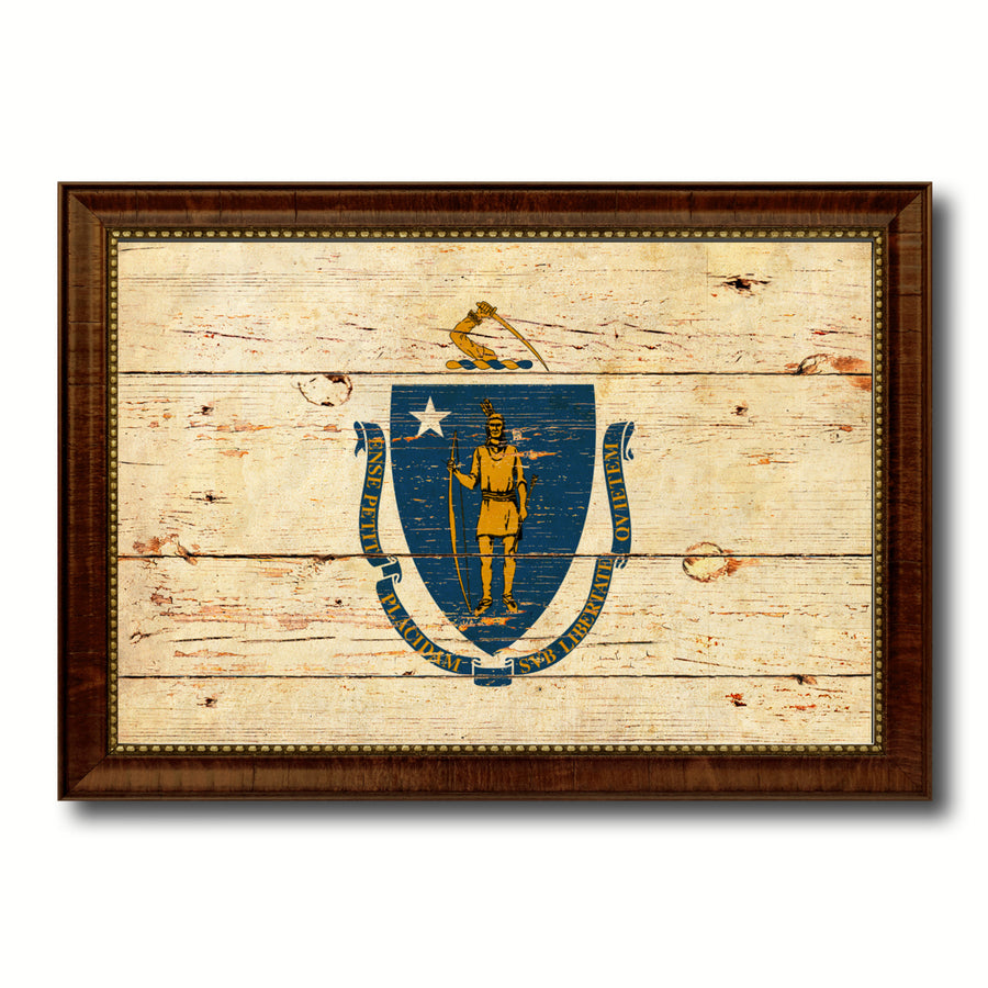 Massachusetts Vintage Flag Canvas Print with Picture Frame Gift Ideas  Wall Art Decoration Image 1