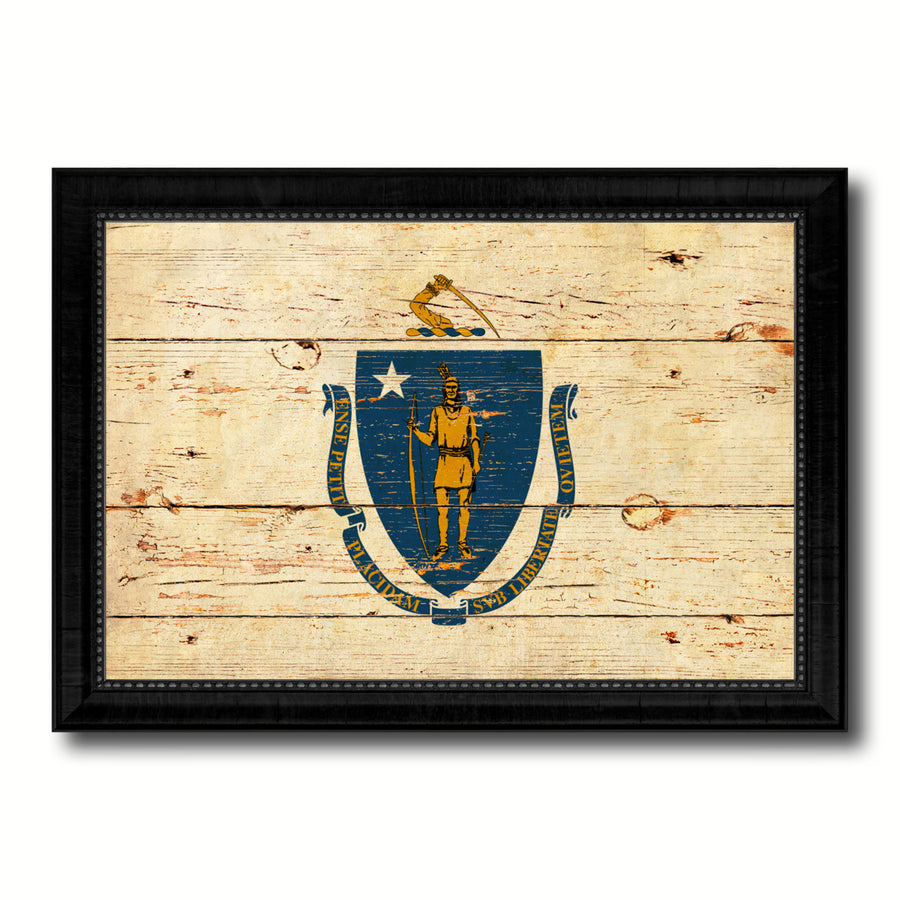 Massachusetts Vintage Flag Canvas Print with Picture Frame  Wall Art Gift Image 1