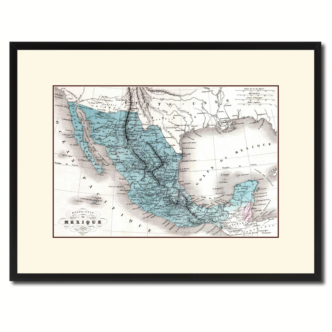 Mexico Vintage Antique Map Wall Art  Gift Ideas Canvas Print Custom Picture Frame Image 1