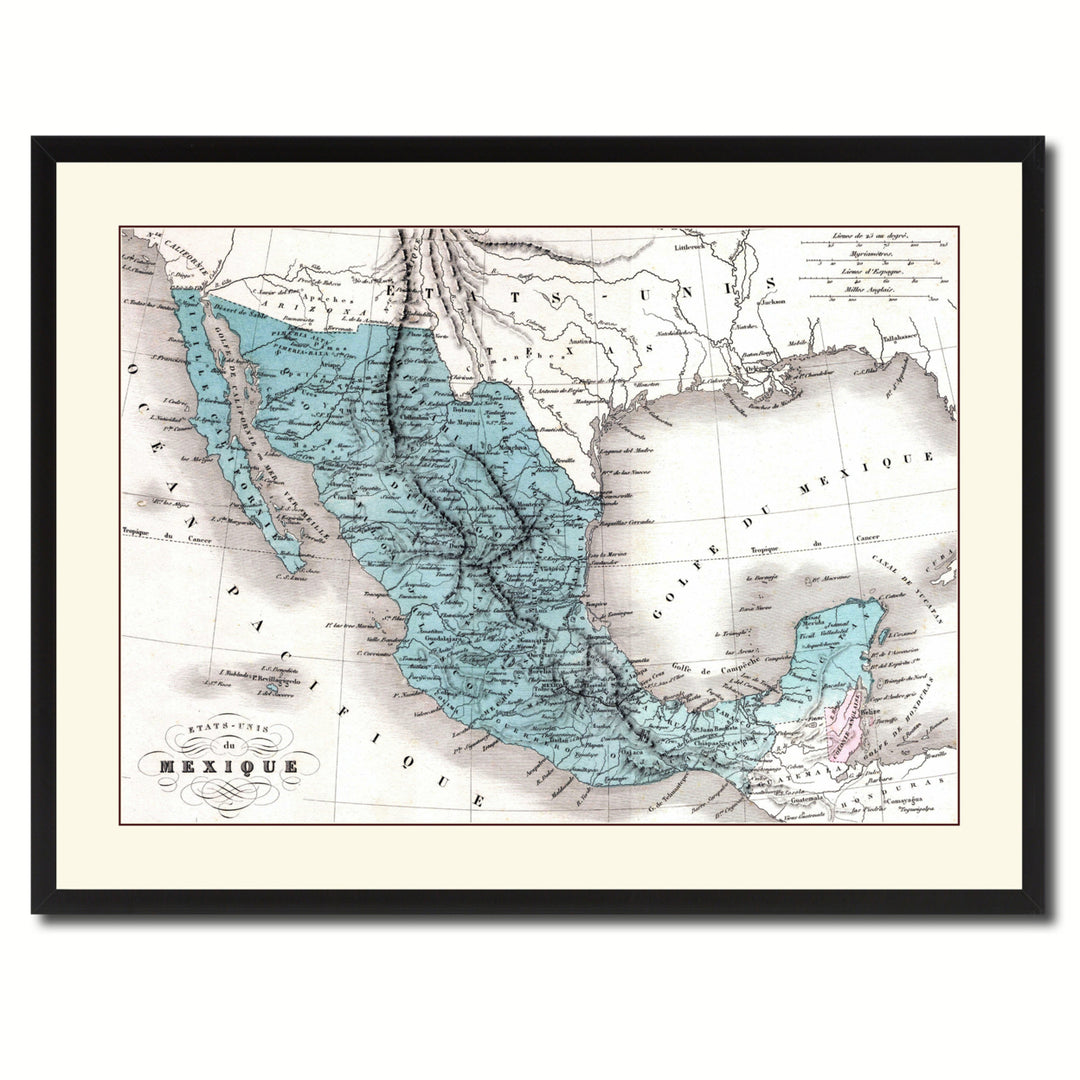 Mexico Vintage Antique Map Wall Art  Gift Ideas Canvas Print Custom Picture Frame Image 3