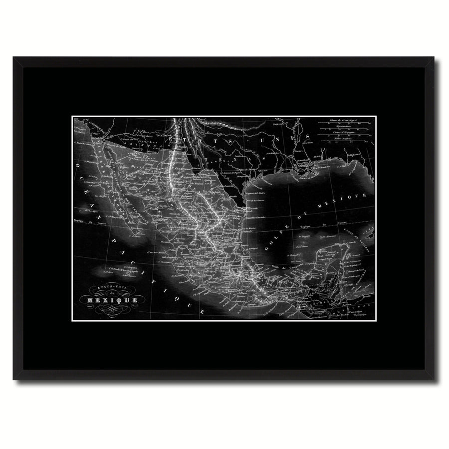 Mexico Vintage Monochrome Map Canvas Print with Gifts Picture Frame  Wall Art Image 1