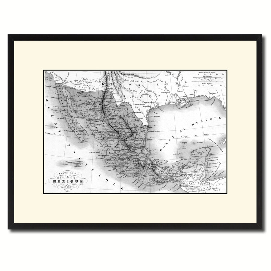 Mexico Vintage BandW Map Canvas Print with Picture Frame  Wall Art Gift Ideas Image 1