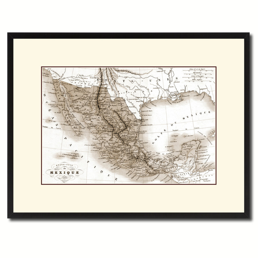 Mexico Vintage Sepia Map Canvas Print with Picture Frame Gifts  Wall Art Decoration Image 1