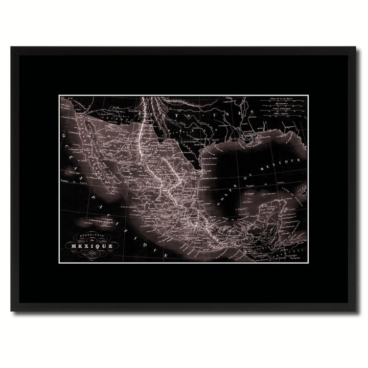 Mexico Vintage Vivid Sepia Map Canvas Print with Picture Frame  Wall Art Decoration Gifts Image 1