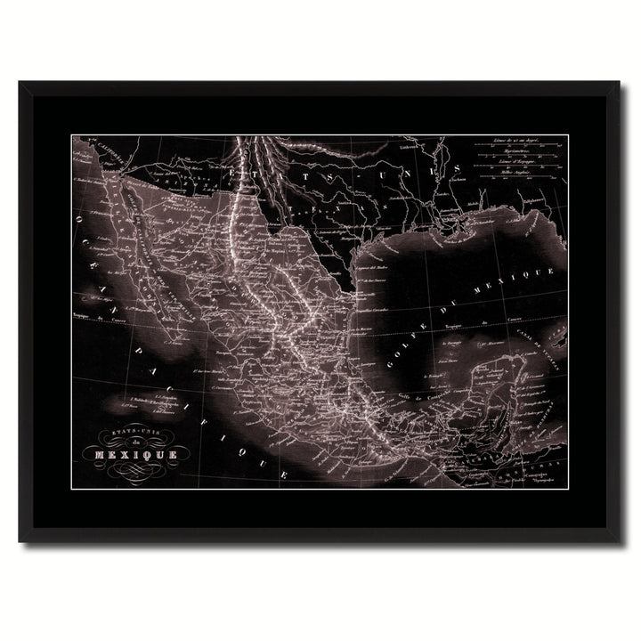 Mexico Vintage Vivid Sepia Map Canvas Print with Picture Frame  Wall Art Decoration Gifts Image 3