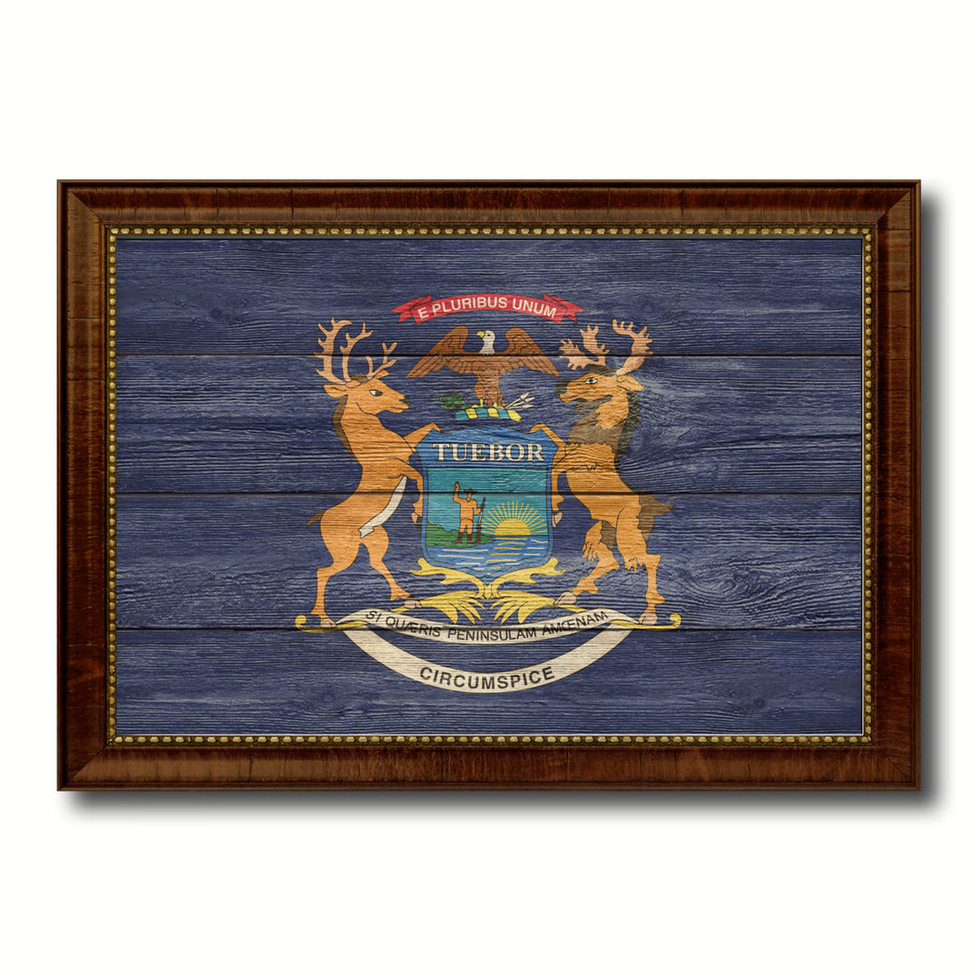 Michigan Texture Flag Canvas Print with Picture Frame Gift Ideas  Wall Art Decoration Image 1