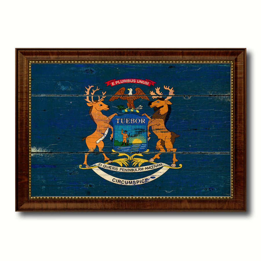 Michigan Vintage Flag Canvas Print with Picture Frame Gift Ideas  Wall Art Decoration Image 1