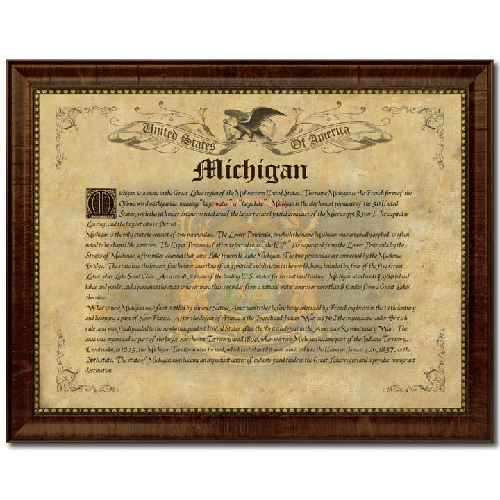 Michigan State Vintage History Flag Canvas Print with Picture Frame  Wall Art Decoration Gift Ideas Image 1