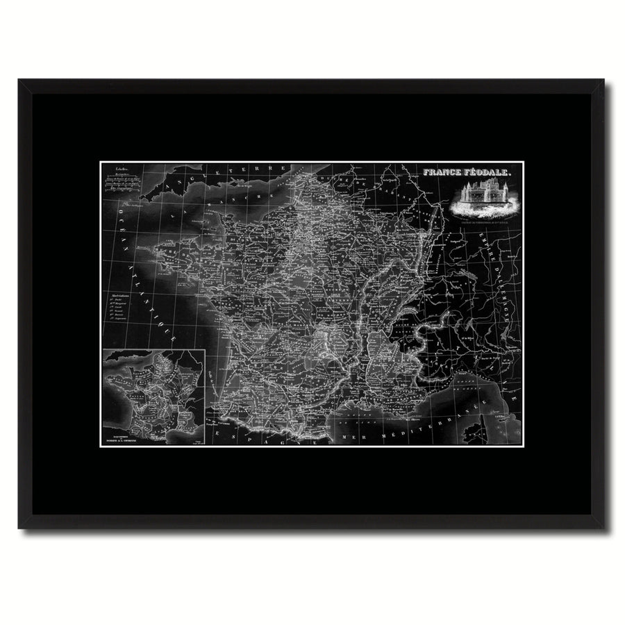 Mideavel France Crusades Vintage Monochrome Map Canvas Print with Gifts Picture Frame  Wall Art Image 1