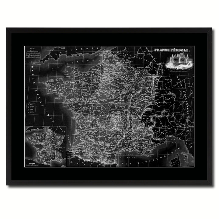 Mideavel France Crusades Vintage Monochrome Map Canvas Print with Gifts Picture Frame  Wall Art Image 3