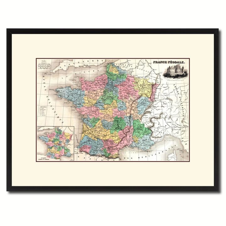 Mideavel France Crusades Vintage Antique Map Wall Art  Gift Ideas Canvas Print Custom Picture Frame Image 1