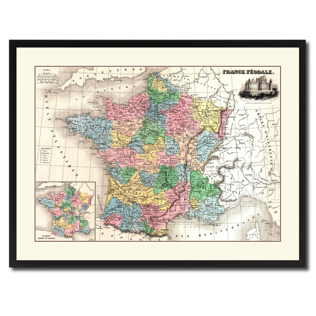 Mideavel France Crusades Vintage Antique Map Wall Art  Gift Ideas Canvas Print Custom Picture Frame Image 3