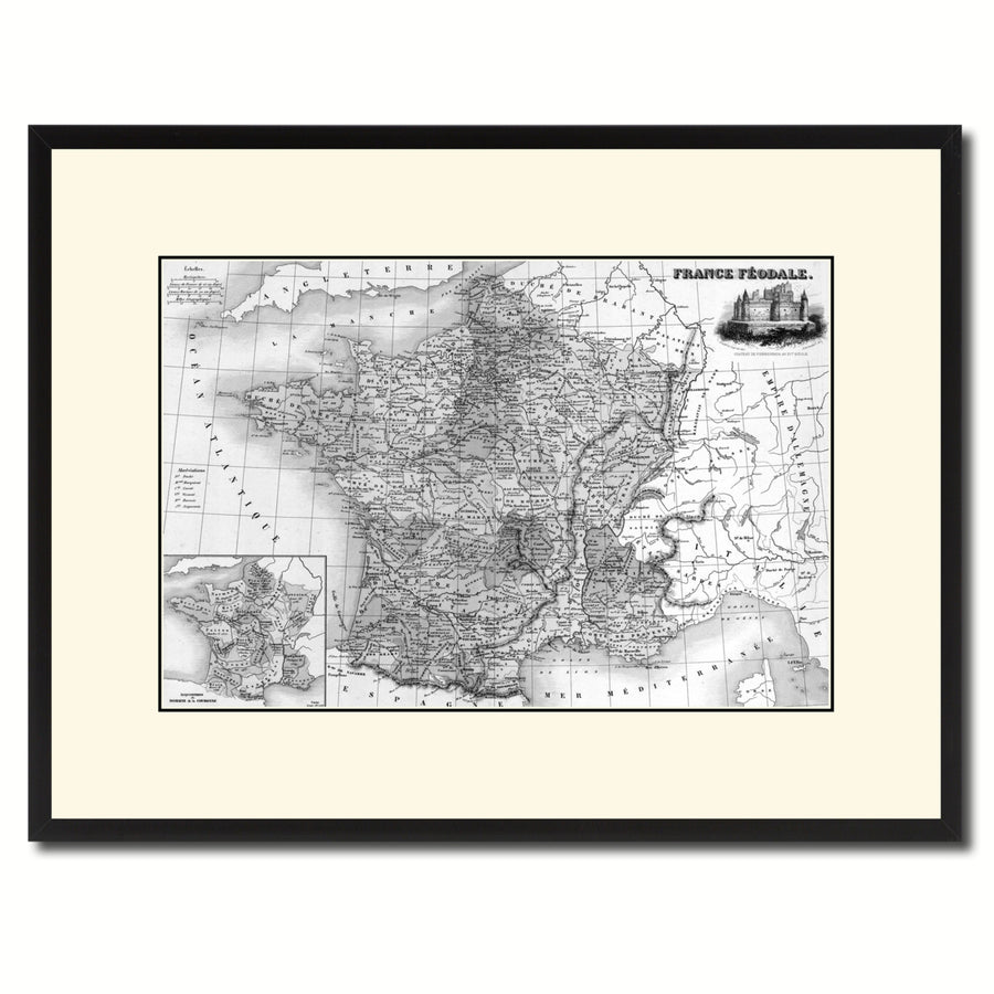Mideavel France Crusades Vintage BandW Map Canvas Print with Picture Frame  Wall Art Gift Ideas Image 1